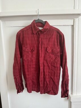 Tellason Deep Red Plaid Button-Down Shirt